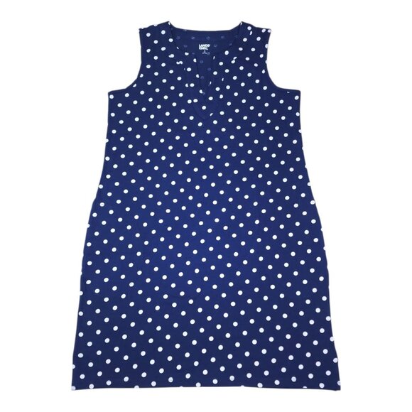 Lands End Womens Polka Dot Sleeveless Cotton Shift Dress Navy White Size M - Picture 1 of 9
